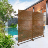 Tidoin 6.3 ft. x 4 ft. Brown Steel Freestanding Flat Flat Top Decorative Privacy Screen Metal Fence Panel