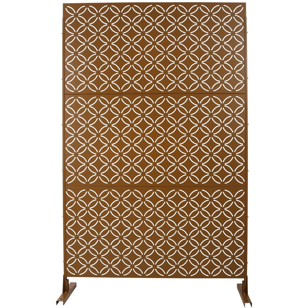 Tidoin 6.3 ft. x 4 ft. Brown Steel Freestanding Flat Flat Top Decorative Privacy Screen Metal Fence Panel