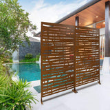Tidoin 6.3 ft. x 4 ft. Brown Steel Freestanding Flat Flat Top Decorative Privacy Screen Metal Fence Panel