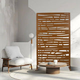 Tidoin 6.3 ft. x 4 ft. Brown Steel Freestanding Flat Flat Top Decorative Privacy Screen Metal Fence Panel