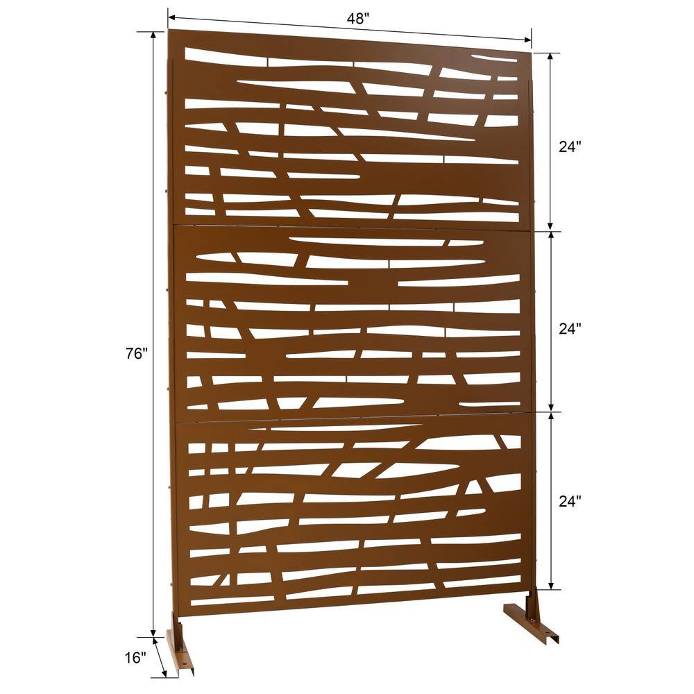 Tidoin 6.3 ft. x 4 ft. Brown Steel Freestanding Flat Flat Top Decorative Privacy Screen Metal Fence Panel