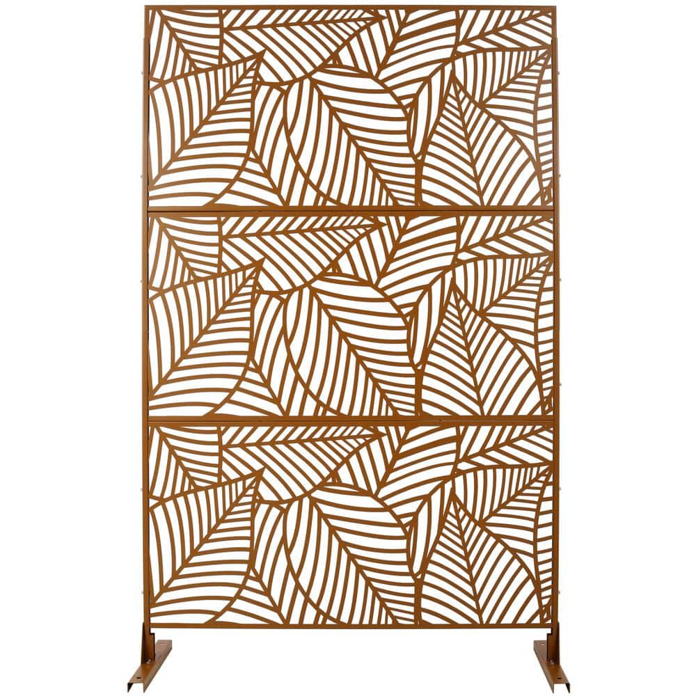 Tidoin 6.3 ft. x 4 ft. Brown Steel Freestanding Flat Flat Top Decorative Privacy Screen Metal Fence Panel