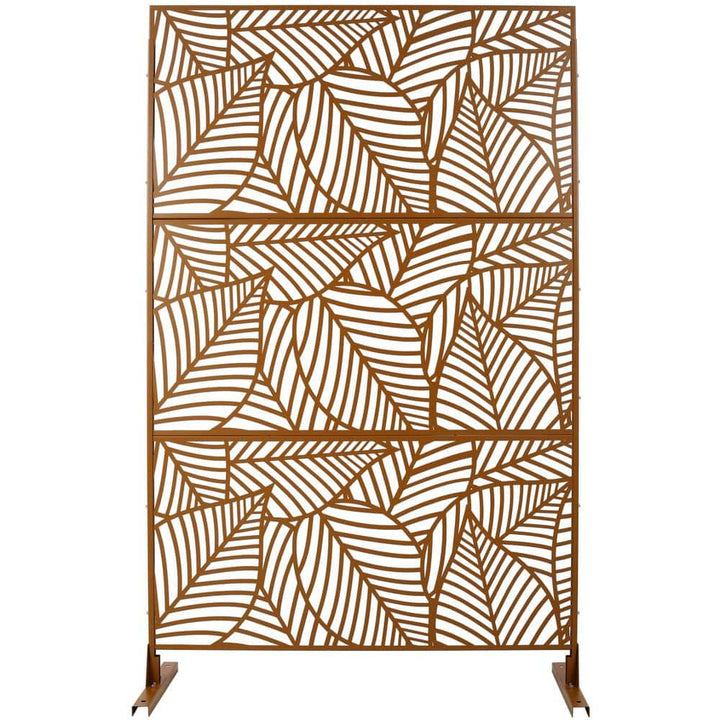 Tidoin 6.3 ft. x 4 ft. Brown Steel Freestanding Flat Flat Top Decorative Privacy Screen Metal Fence Panel