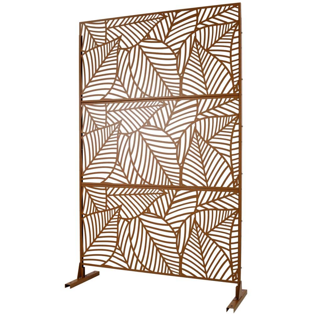 Tidoin 6.3 ft. x 4 ft. Brown Steel Freestanding Flat Flat Top Decorative Privacy Screen Metal Fence Panel