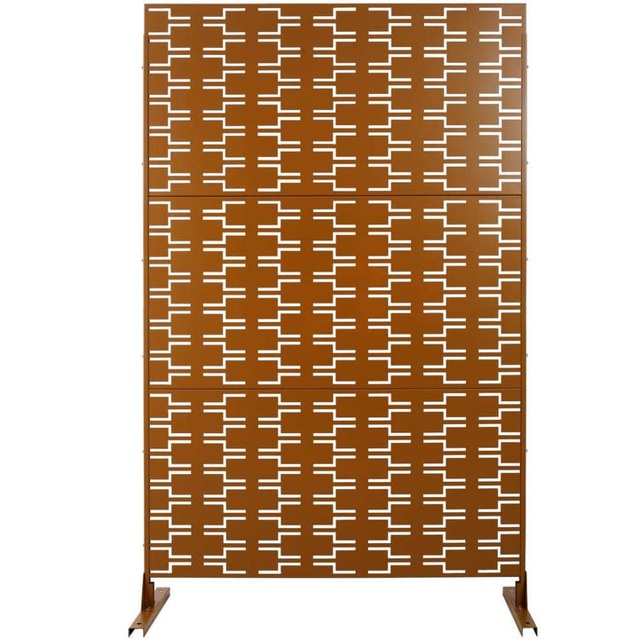 Tidoin 6.3 ft. x 4 ft. Brown Steel Freestanding Flat Flat Top Decorative Privacy Screen Metal Fence Panel
