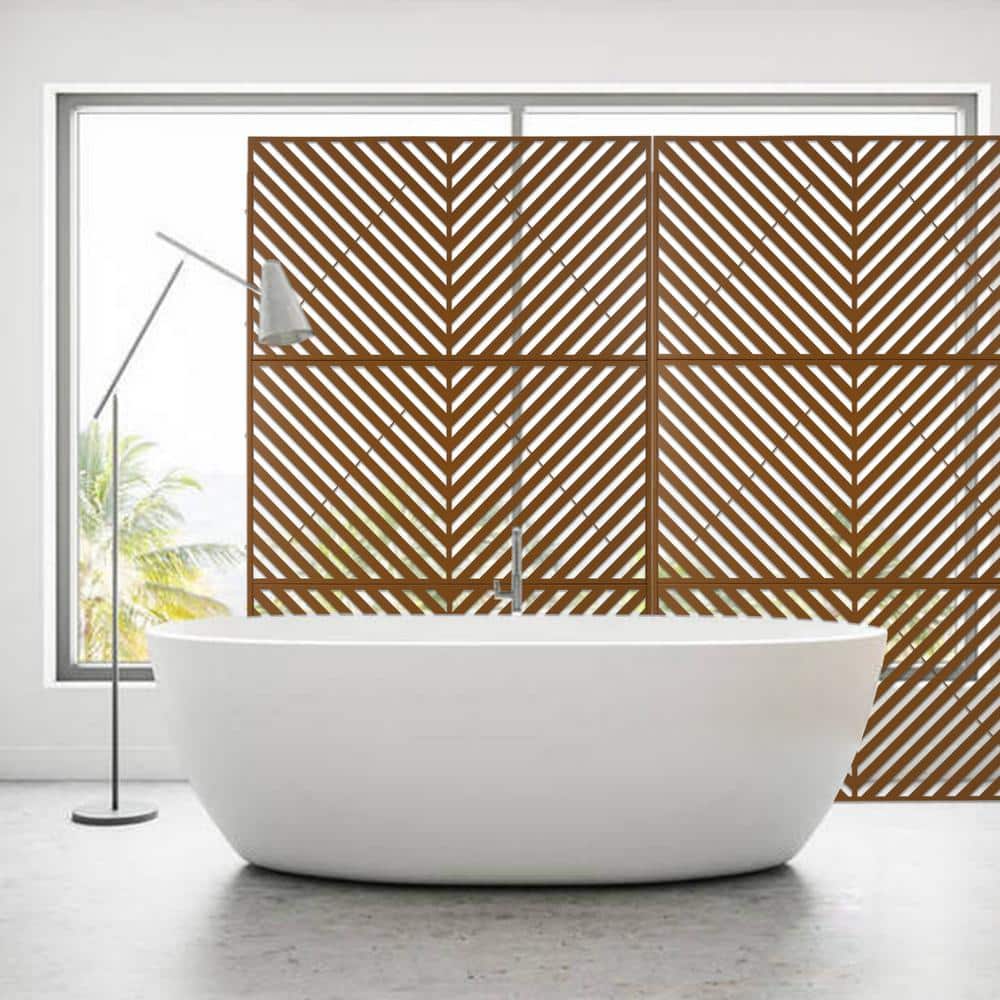 Tidoin 6.3 ft. x 4 ft. Brown Steel Freestanding Flat Flat Top Decorative Privacy Screen Metal Fence Panel