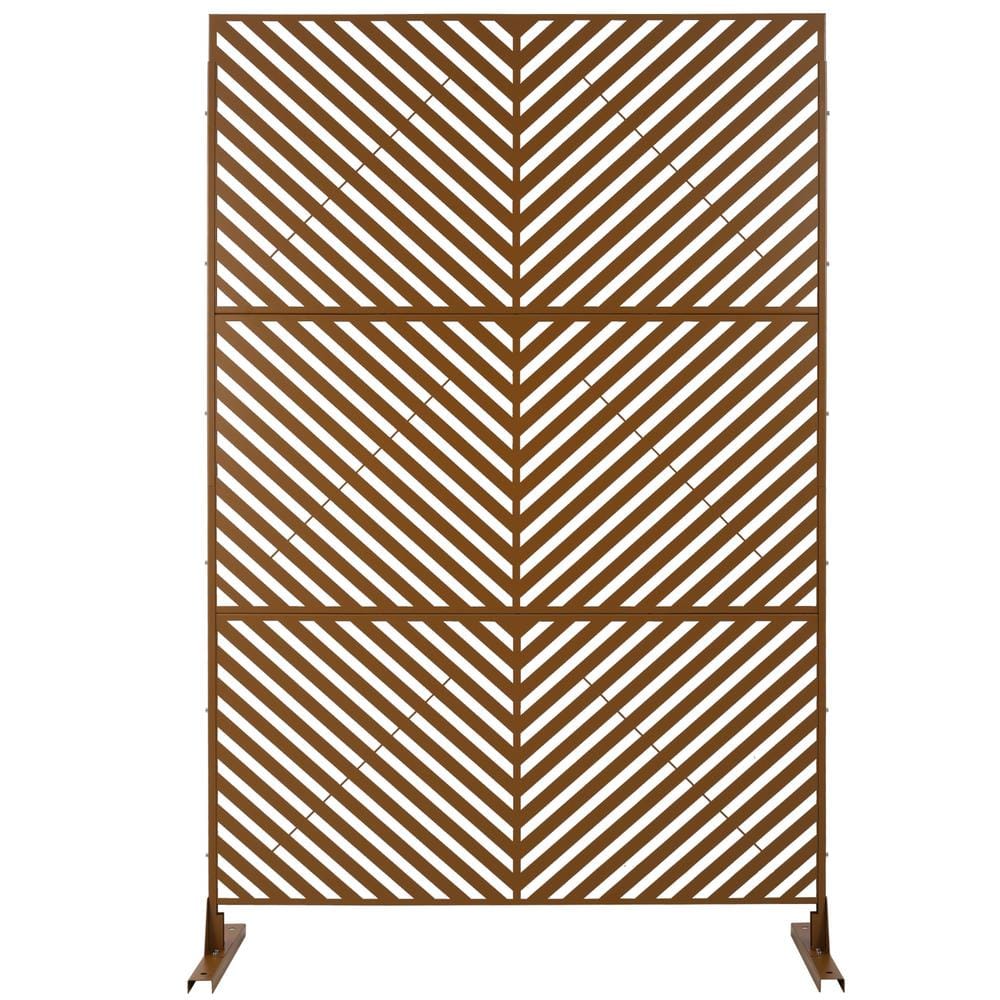 Tidoin 6.3 ft. x 4 ft. Brown Steel Freestanding Flat Flat Top Decorative Privacy Screen Metal Fence Panel