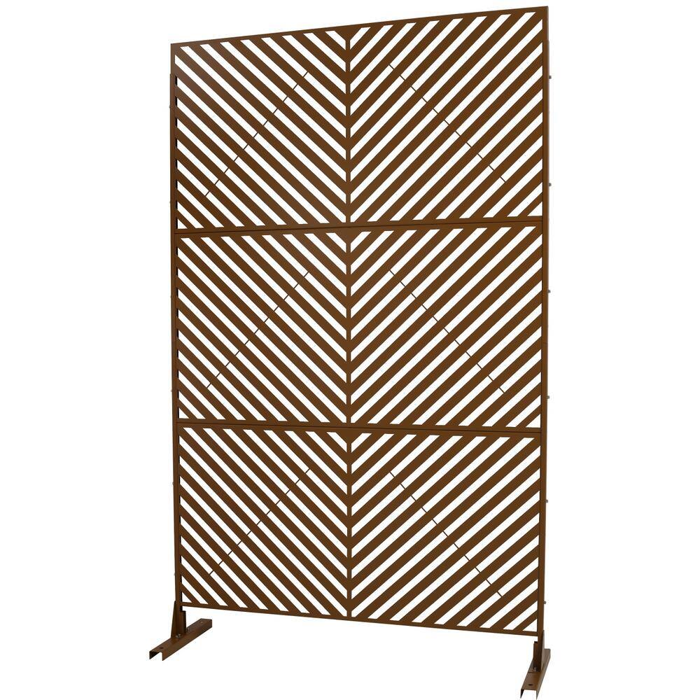 Tidoin 6.3 ft. x 4 ft. Brown Steel Freestanding Flat Flat Top Decorative Privacy Screen Metal Fence Panel