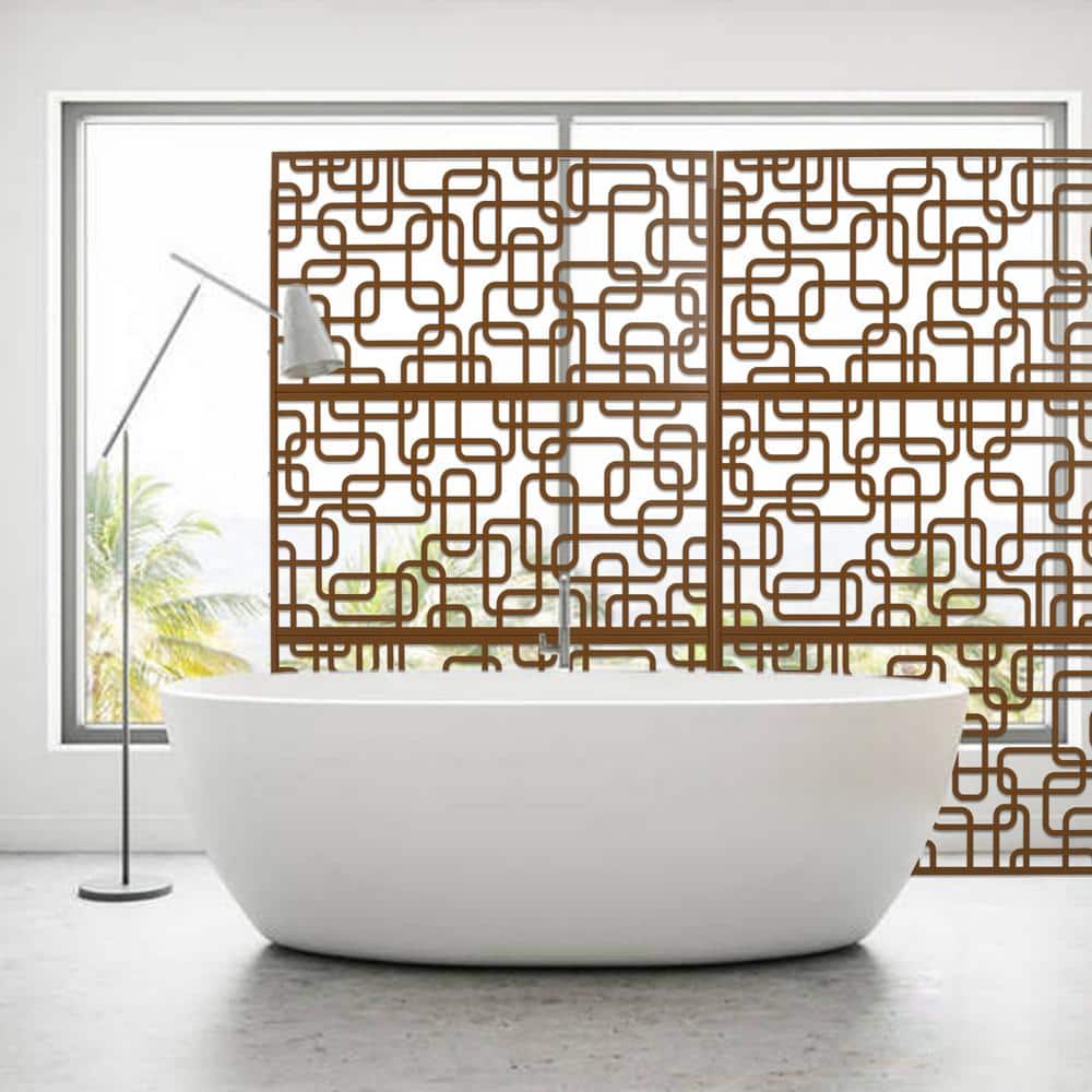 Tidoin 6.3 ft. x 4 ft. Brown Steel Freestanding Flat Flat Top Decorative Privacy Screen Metal Fence Panel