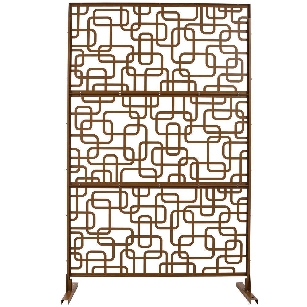 Tidoin 6.3 ft. x 4 ft. Brown Steel Freestanding Flat Flat Top Decorative Privacy Screen Metal Fence Panel