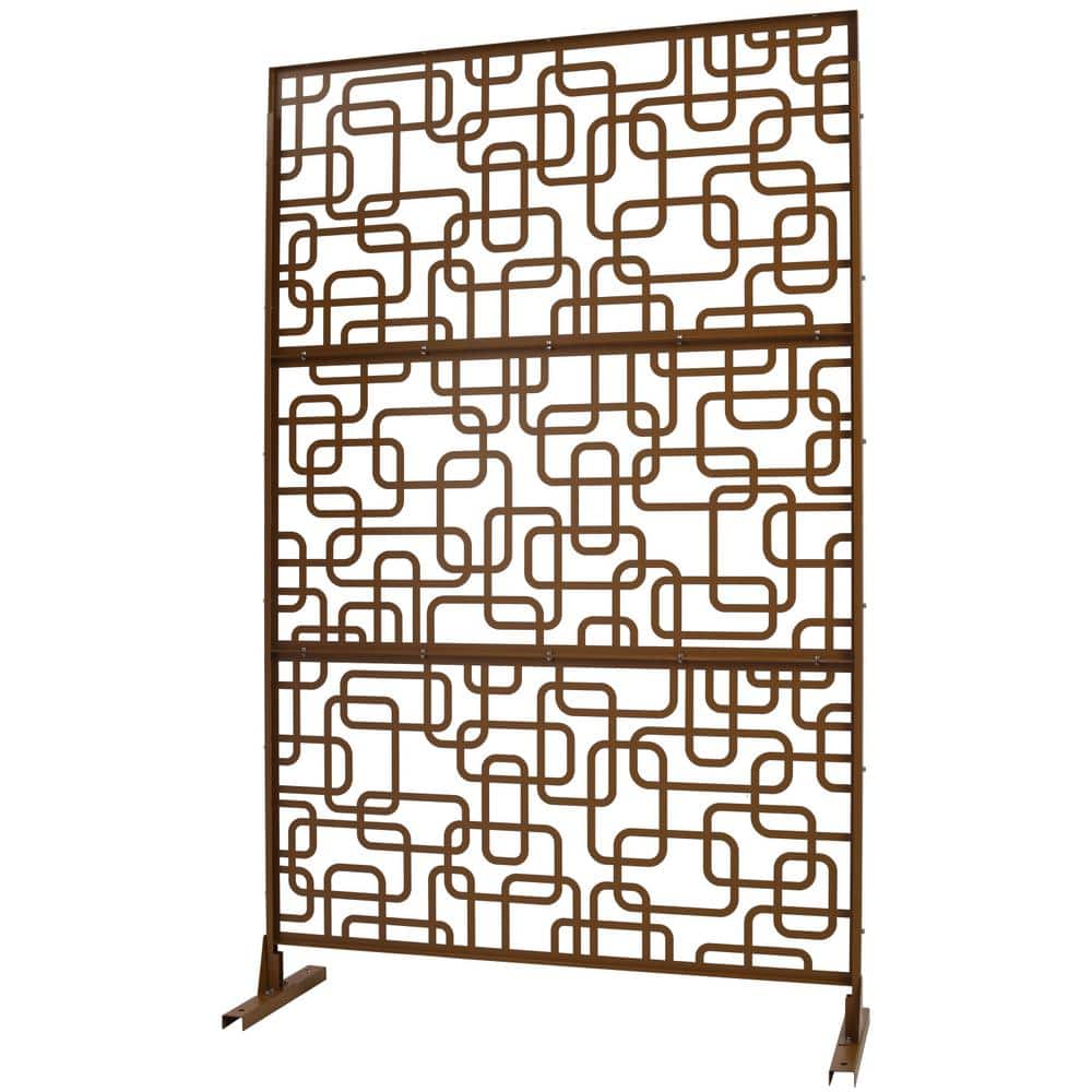 Tidoin 6.3 ft. x 4 ft. Brown Steel Freestanding Flat Flat Top Decorative Privacy Screen Metal Fence Panel