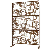 Tidoin 6.3 ft. x 4 ft. Brown Steel Freestanding Flat Flat Top Decorative Privacy Screen Metal Fence Panel