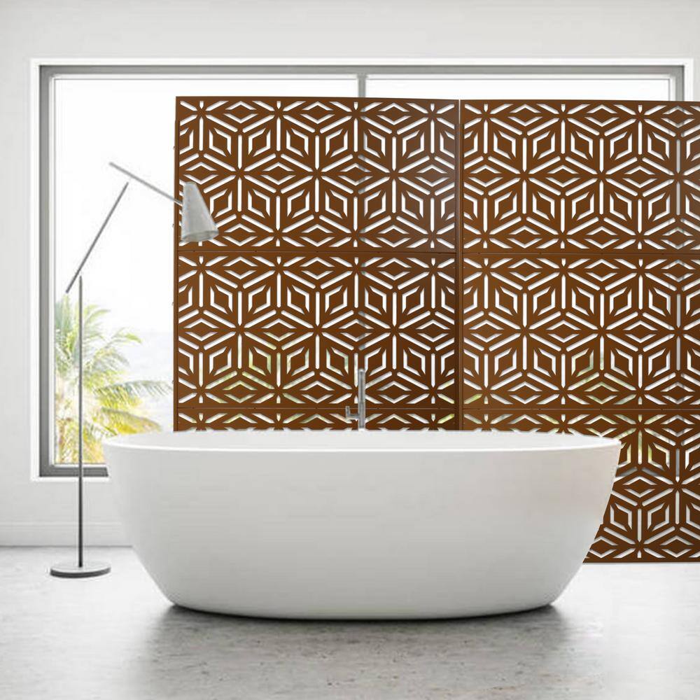 Tidoin 6.3 ft. x 4 ft. Brown Steel Freestanding Flat Flat Top Decorative Privacy Screen Metal Fence Panel
