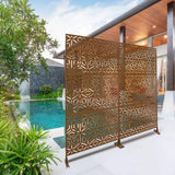 Tidoin 6.3 ft. x 4 ft. Brown Steel Freestanding Flat Flat Top Decorative Privacy Screen Metal Fence Panel