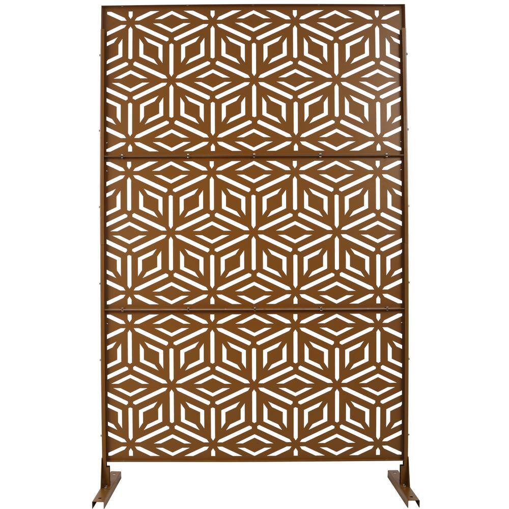 Tidoin 6.3 ft. x 4 ft. Brown Steel Freestanding Flat Flat Top Decorative Privacy Screen Metal Fence Panel
