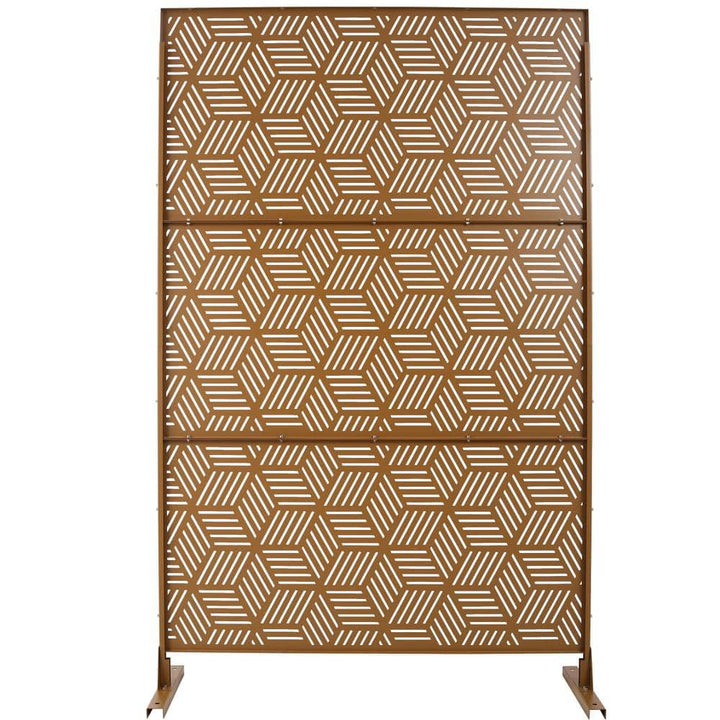 Tidoin 6.3 ft. x 4 ft. Brown Steel Freestanding Flat Flat Top Decorative Privacy Screen Metal Fence Panel