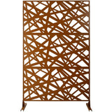 Tidoin 6.3 ft. x 4 ft. Brown Steel Freestanding Flat Flat Top Decorative Privacy Screen Metal Fence Panel