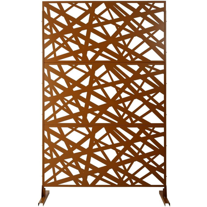 Tidoin 6.3 ft. x 4 ft. Brown Steel Freestanding Flat Flat Top Decorative Privacy Screen Metal Fence Panel