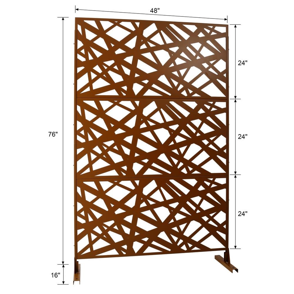 Tidoin 6.3 ft. x 4 ft. Brown Steel Freestanding Flat Flat Top Decorative Privacy Screen Metal Fence Panel