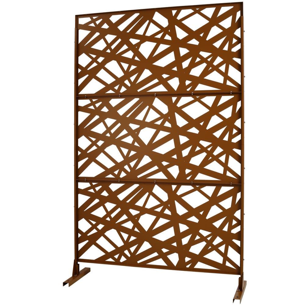 Tidoin 6.3 ft. x 4 ft. Brown Steel Freestanding Flat Flat Top Decorative Privacy Screen Metal Fence Panel