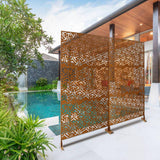 Tidoin 6.3 ft. x 4 ft. Brown Steel Freestanding Flat Flat Top Decorative Privacy Screen Metal Fence Panel