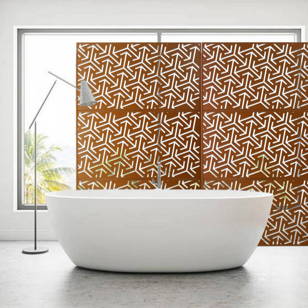 Tidoin 6.3 ft. x 4 ft. Brown Steel Freestanding Flat Flat Top Decorative Privacy Screen Metal Fence Panel