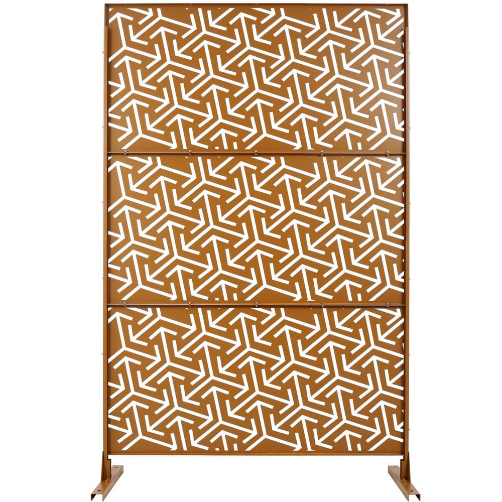 Tidoin 6.3 ft. x 4 ft. Brown Steel Freestanding Flat Flat Top Decorative Privacy Screen Metal Fence Panel