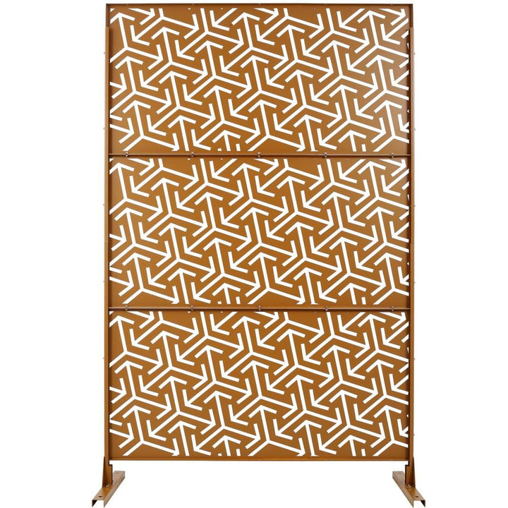 Tidoin 6.3 ft. x 4 ft. Brown Steel Freestanding Flat Flat Top Decorative Privacy Screen Metal Fence Panel