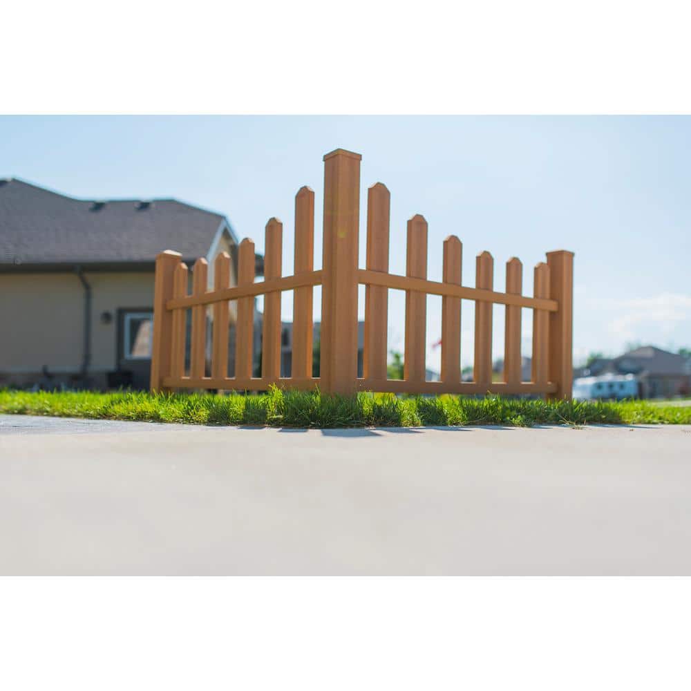 VITA Country Corner Embossed Vinyl Picket Fence, Brown - 49"L x 49"W x 44"H