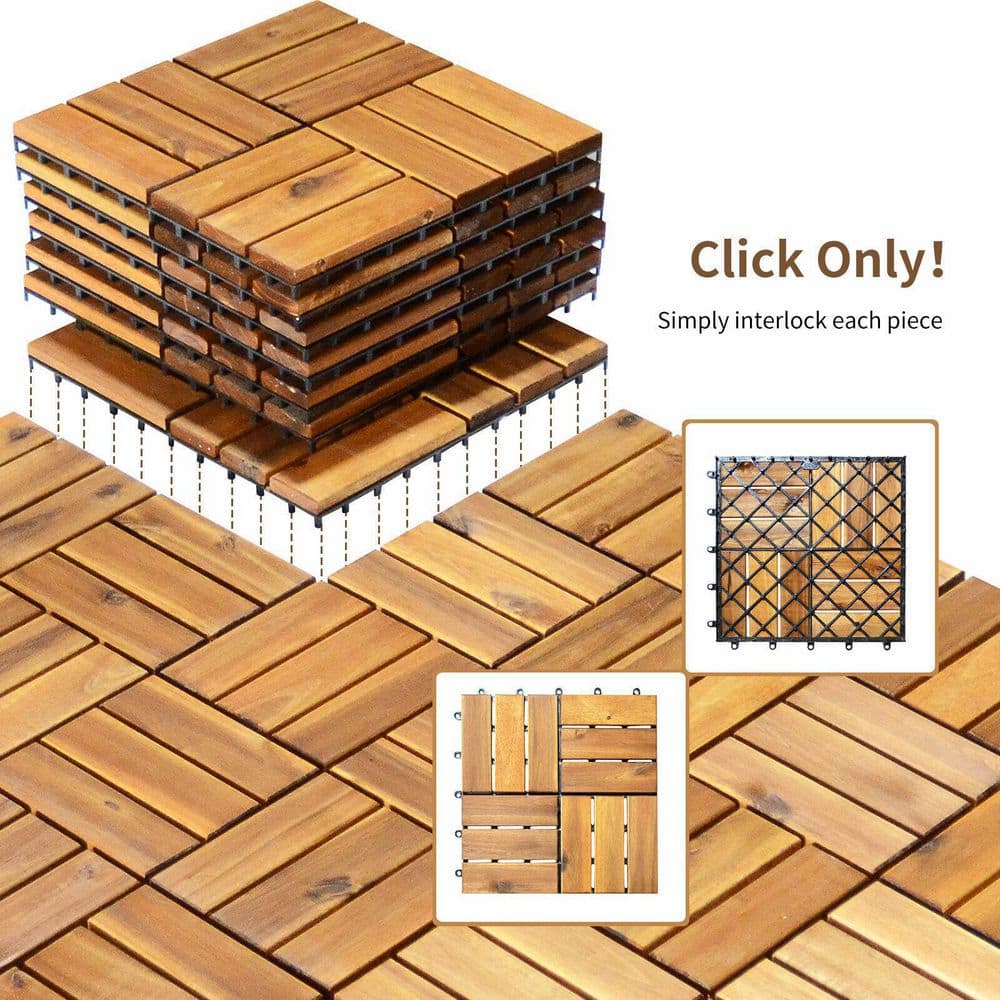 WELLFOR 1 ft. x 1 ft. Acacia Wood Deck Tile in Brown (27-Piece Per Box)