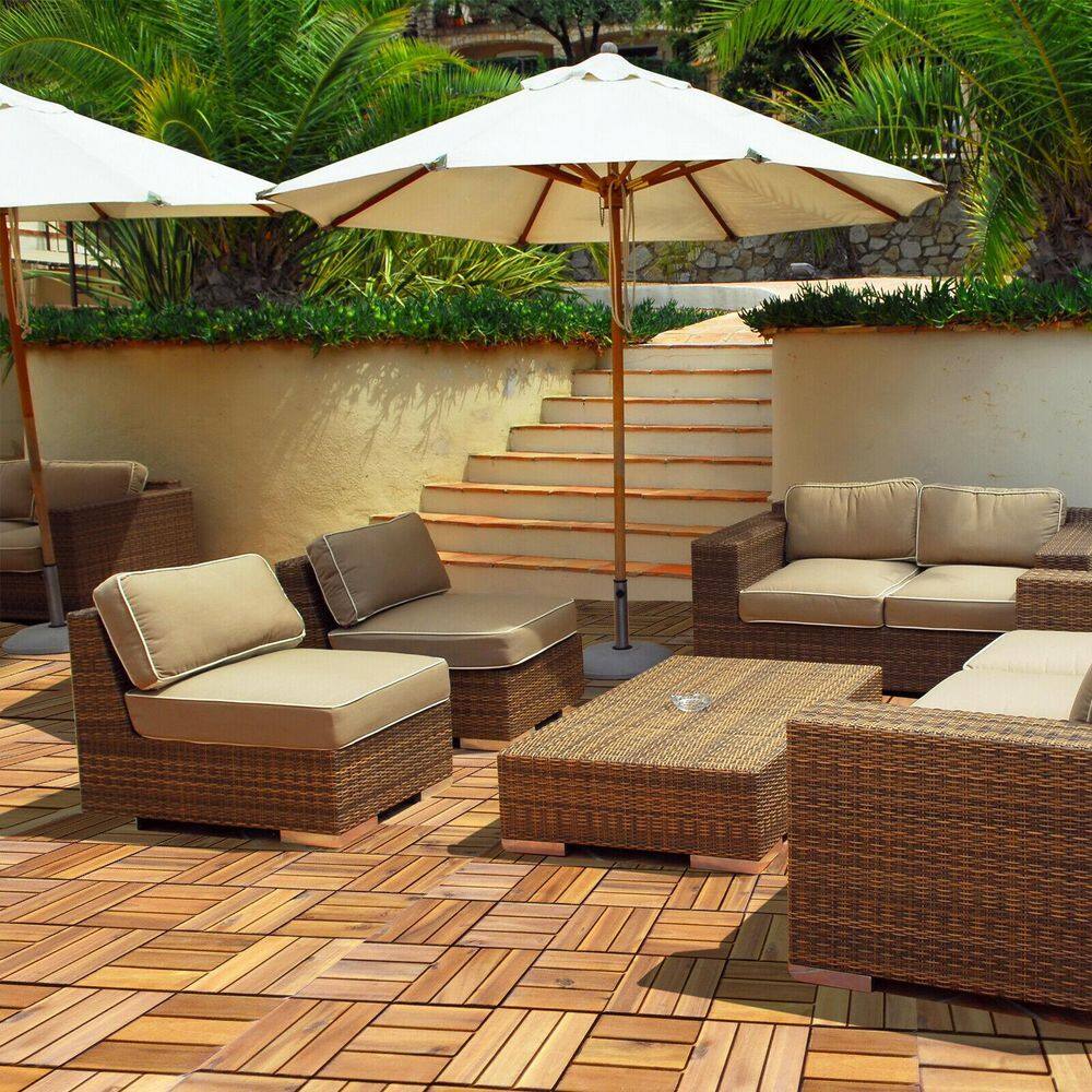 WELLFOR 1 ft. x 1 ft. Acacia Wood Deck Tile in Brown (27-Piece Per Box)