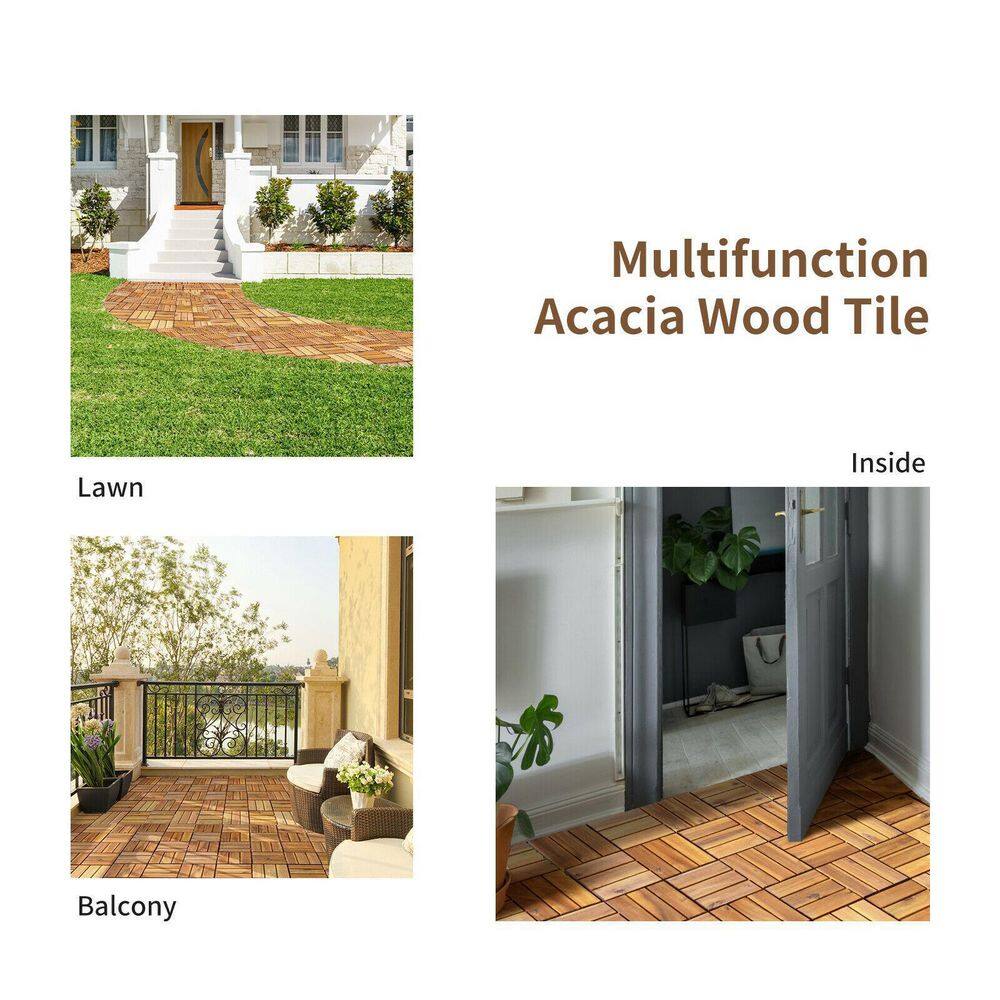 WELLFOR 1 ft. x 1 ft. Acacia Wood Deck Tile in Brown (27-Piece Per Box)