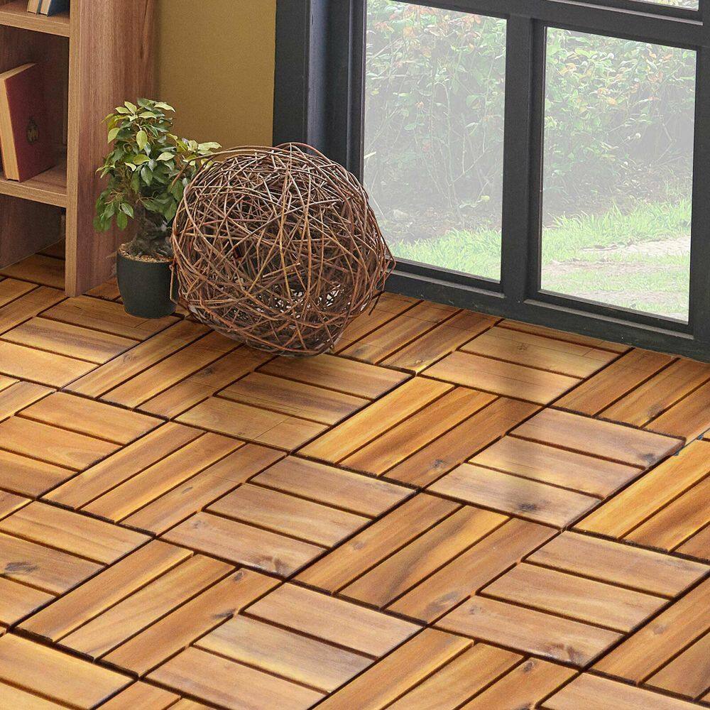 WELLFOR 1 ft. x 1 ft. Acacia Wood Deck Tile in Brown (27-Piece Per Box)