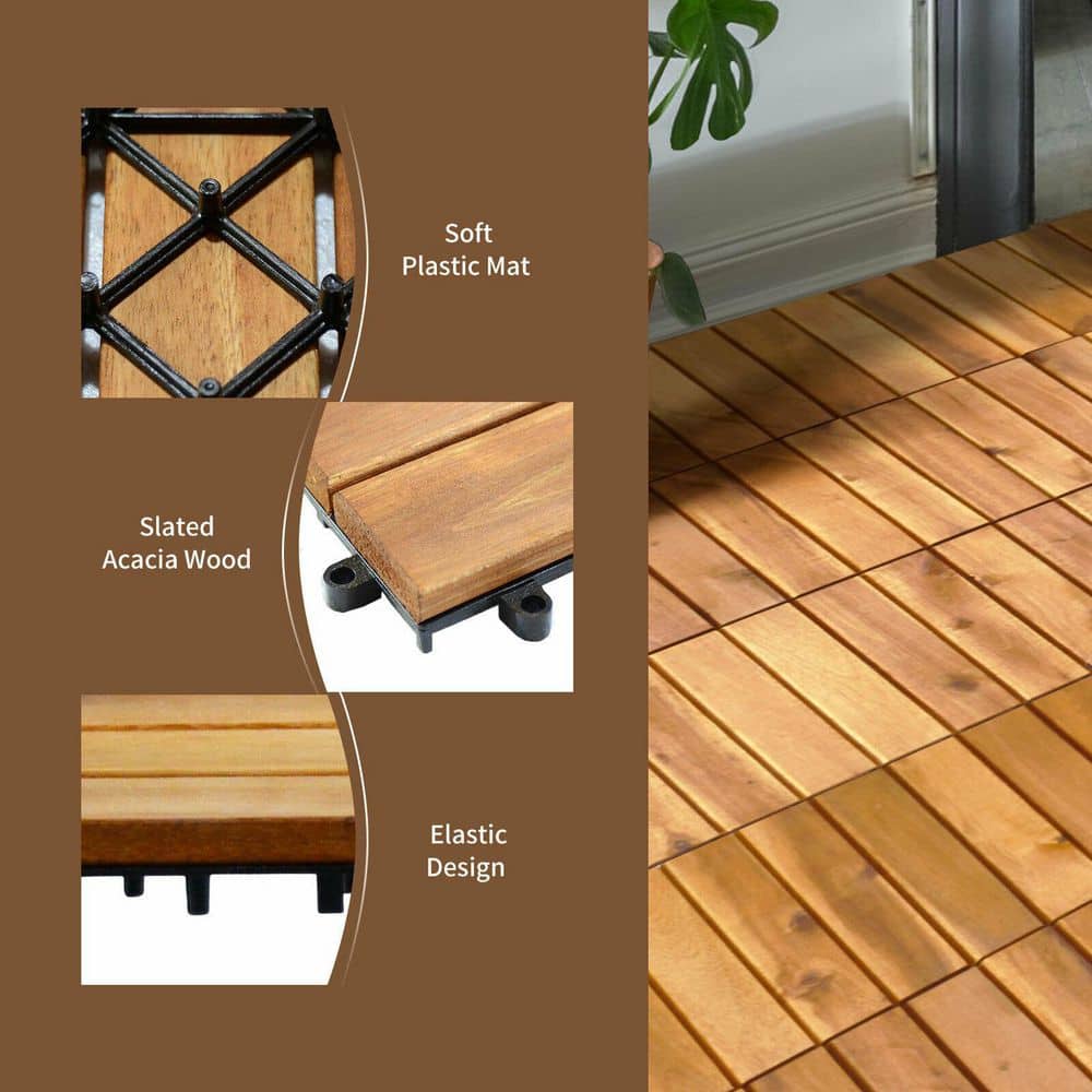 WELLFOR 1 ft. x 1 ft. Acacia Wood Deck Tile in Brown (27-Piece Per Box)