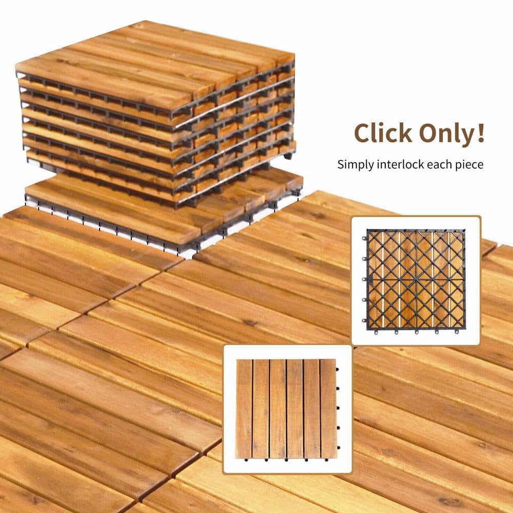 WELLFOR 1 ft. x 1 ft. Acacia Wood Deck Tile in Brown (27-Piece Per Box)