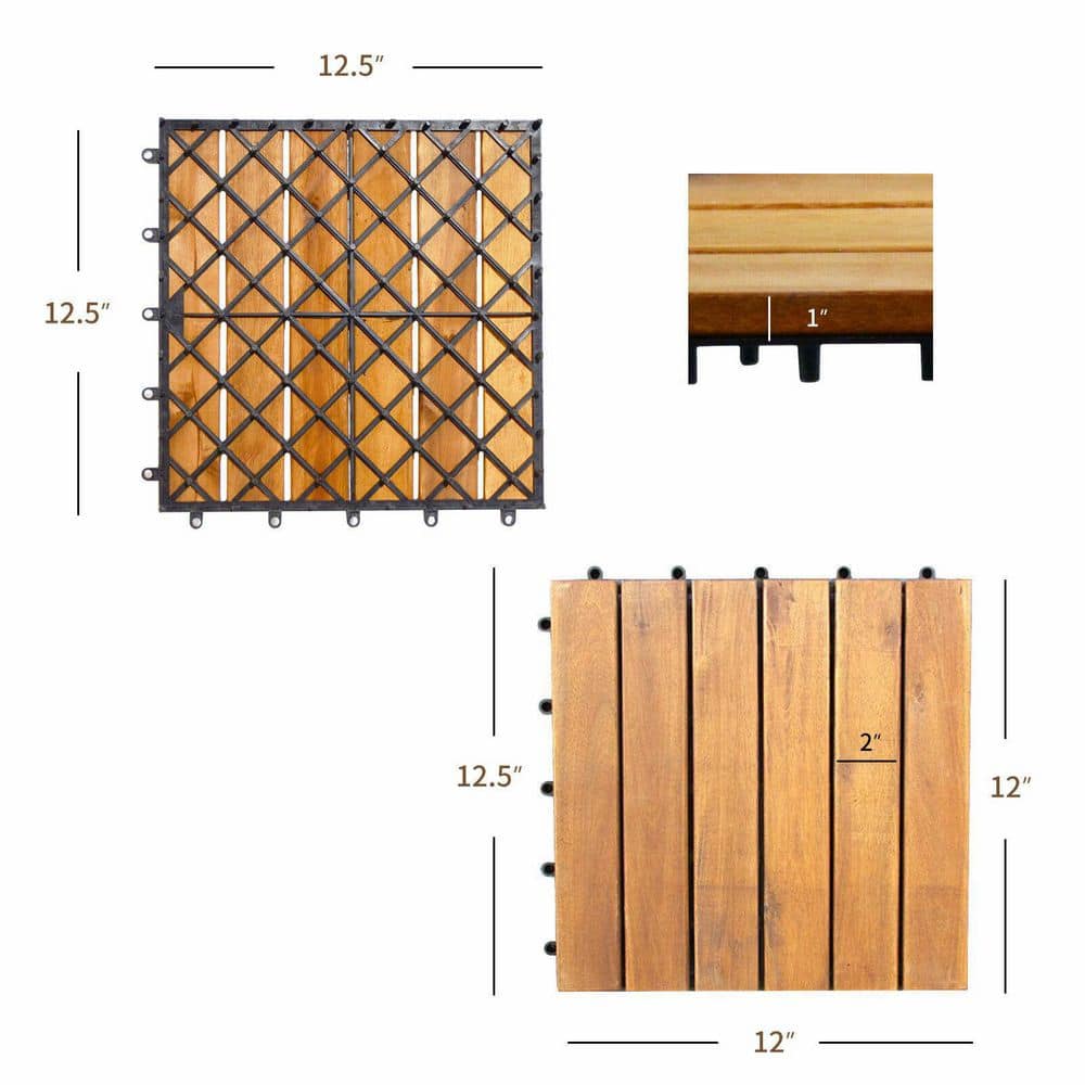 WELLFOR 1 ft. x 1 ft. Acacia Wood Deck Tile in Brown (27-Piece Per Box)