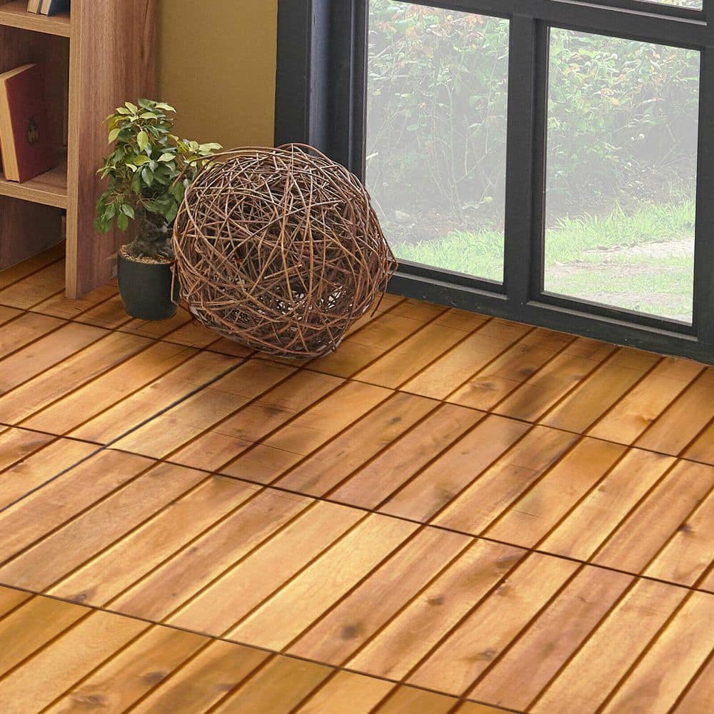 WELLFOR 1 ft. x 1 ft. Acacia Wood Deck Tile in Brown (27-Piece Per Box)