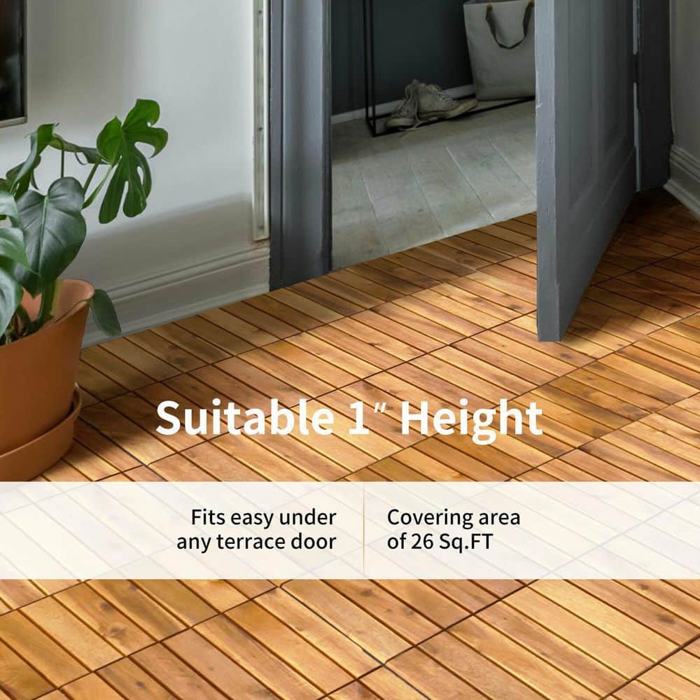 WELLFOR 1 ft. x 1 ft. Acacia Wood Deck Tile in Brown (27-Piece Per Box)