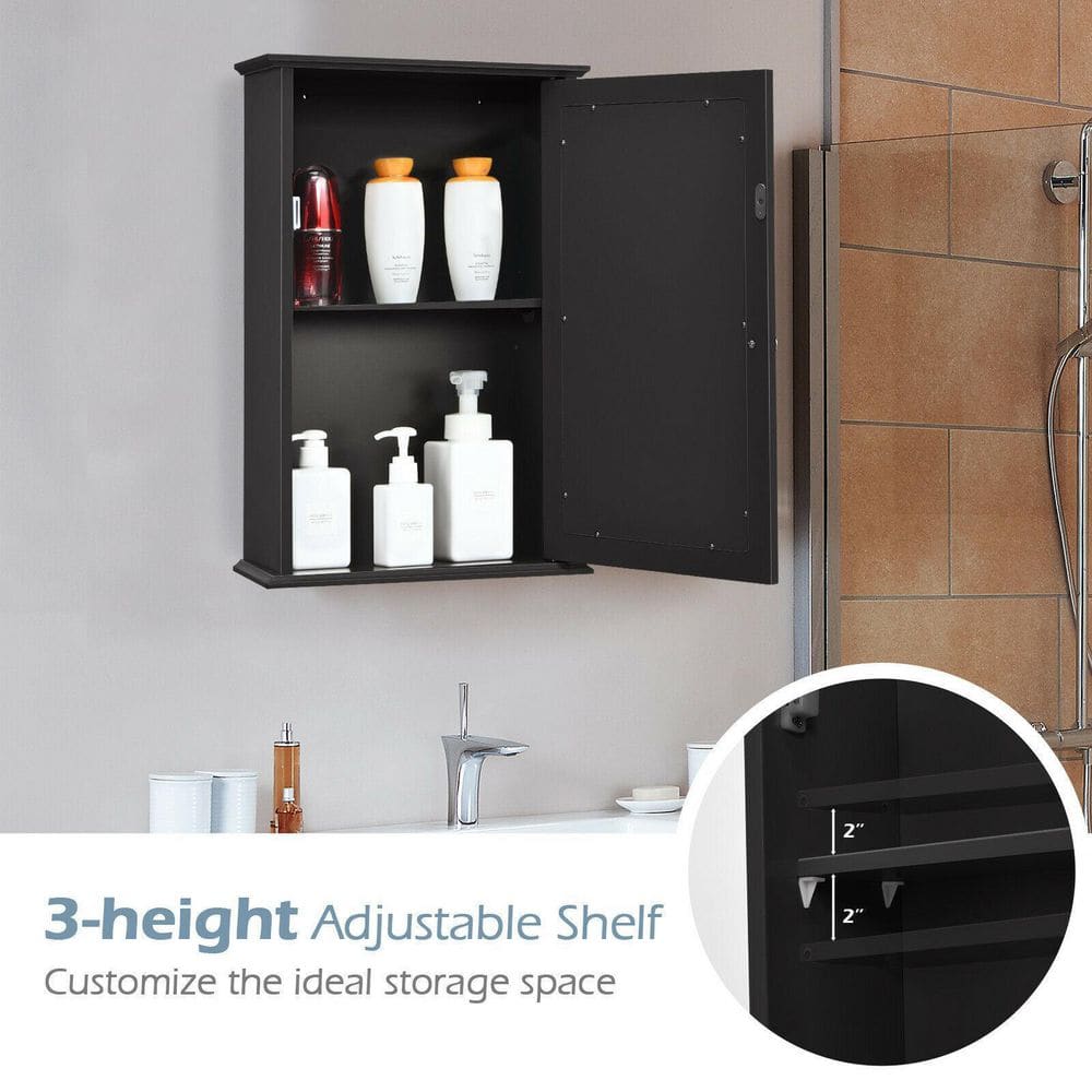 WELLFOR 13.5 in. W x 21 in. H Rectangular Brown MDF Surface Mount Medicine Cabinet with Mirror Door