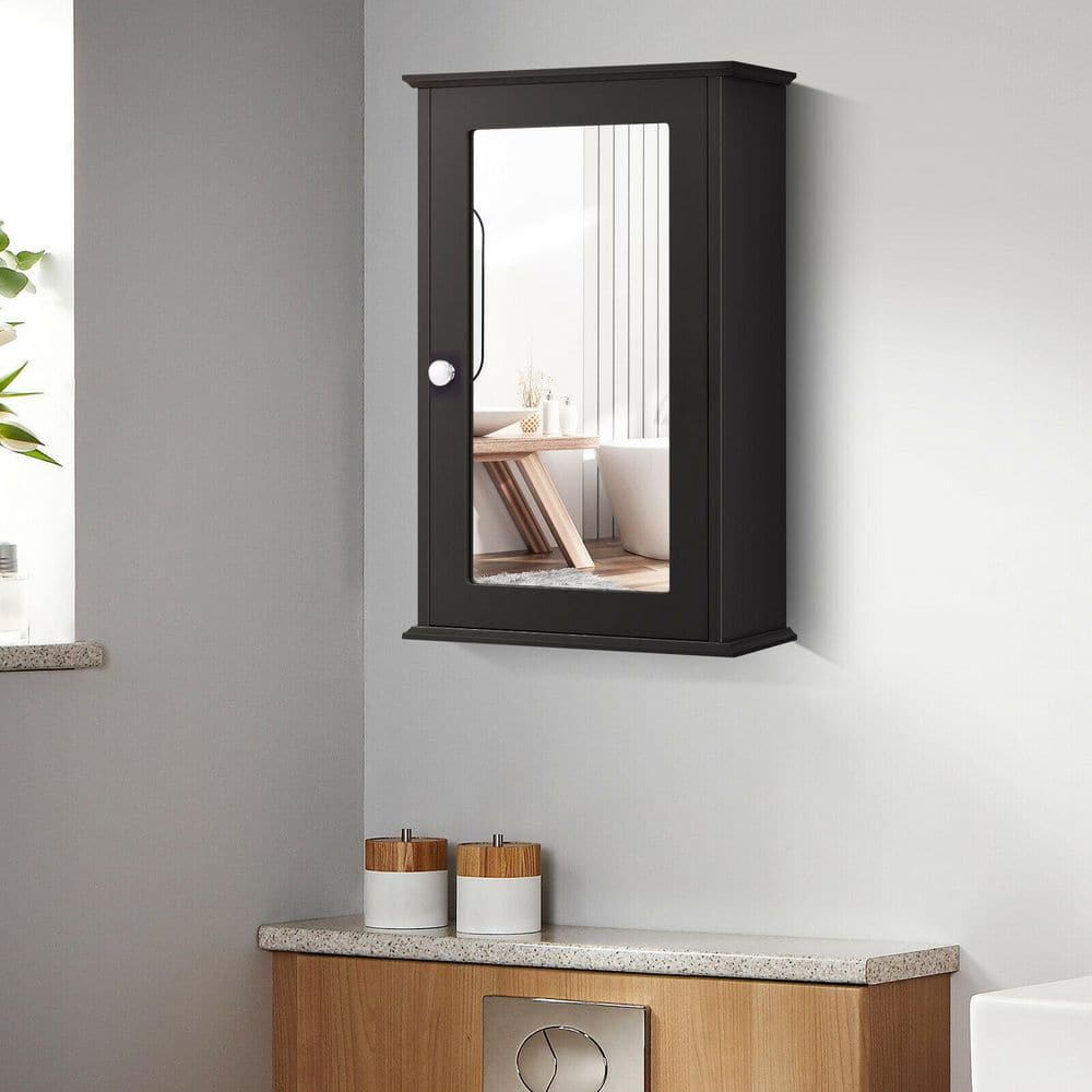WELLFOR 13.5 in. W x 21 in. H Rectangular Brown MDF Surface Mount Medicine Cabinet with Mirror Door