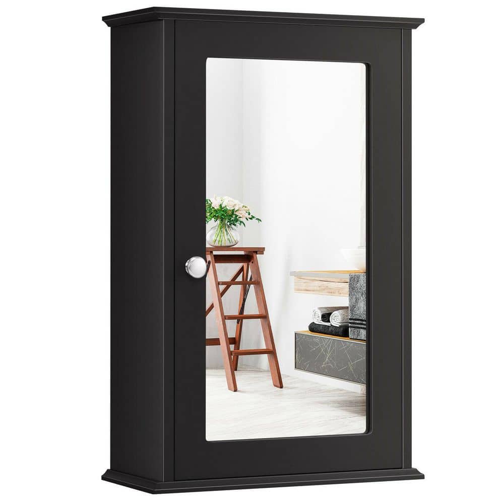 WELLFOR 13.5 in. W x 21 in. H Rectangular Brown MDF Surface Mount Medicine Cabinet with Mirror Door