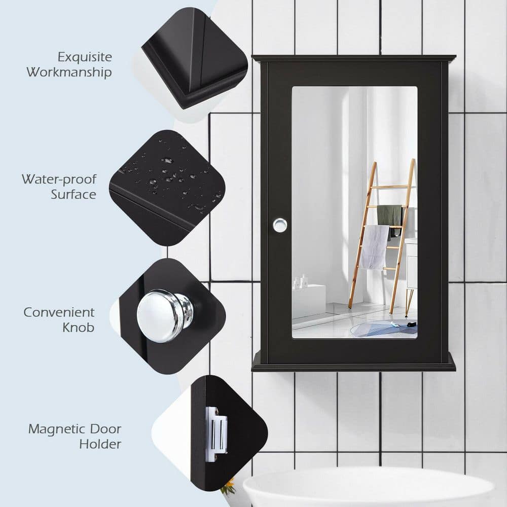 WELLFOR 13.5 in. W x 21 in. H Rectangular Brown MDF Surface Mount Medicine Cabinet with Mirror Door