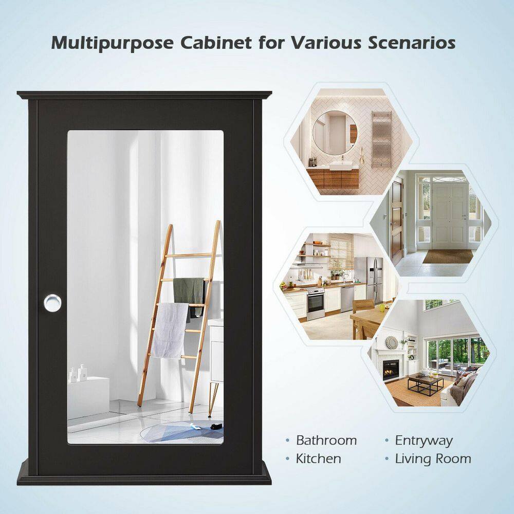 WELLFOR 13.5 in. W x 21 in. H Rectangular Brown MDF Surface Mount Medicine Cabinet with Mirror Door