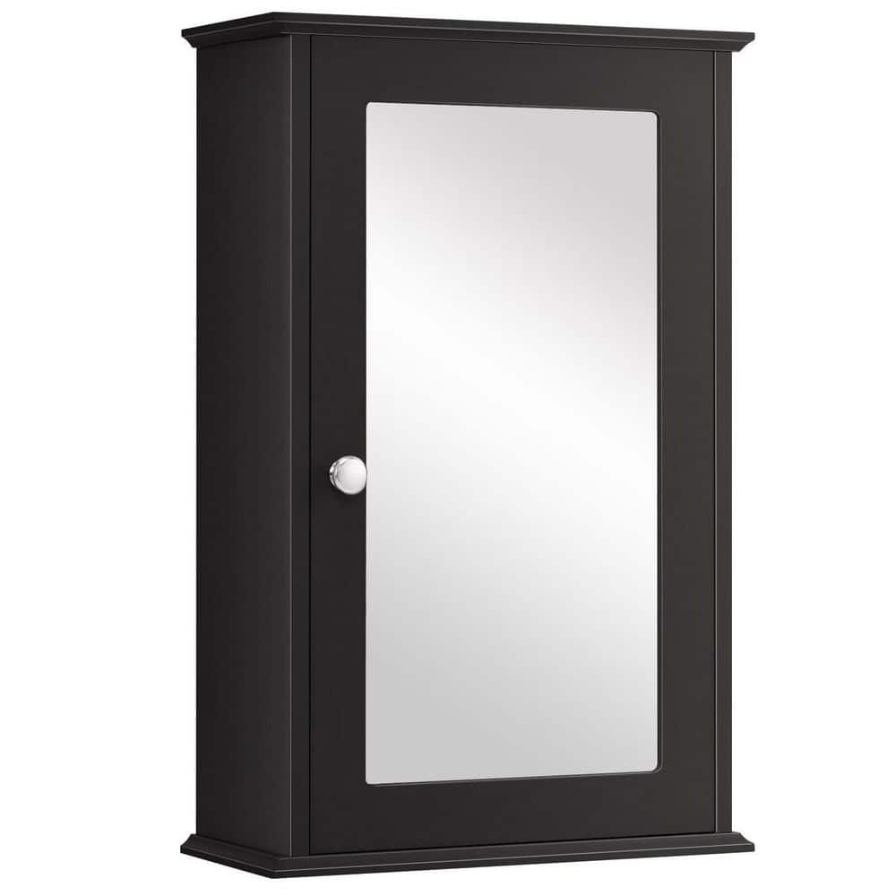 WELLFOR 13.5 in. W x 21 in. H Rectangular Brown MDF Surface Mount Medicine Cabinet with Mirror Door