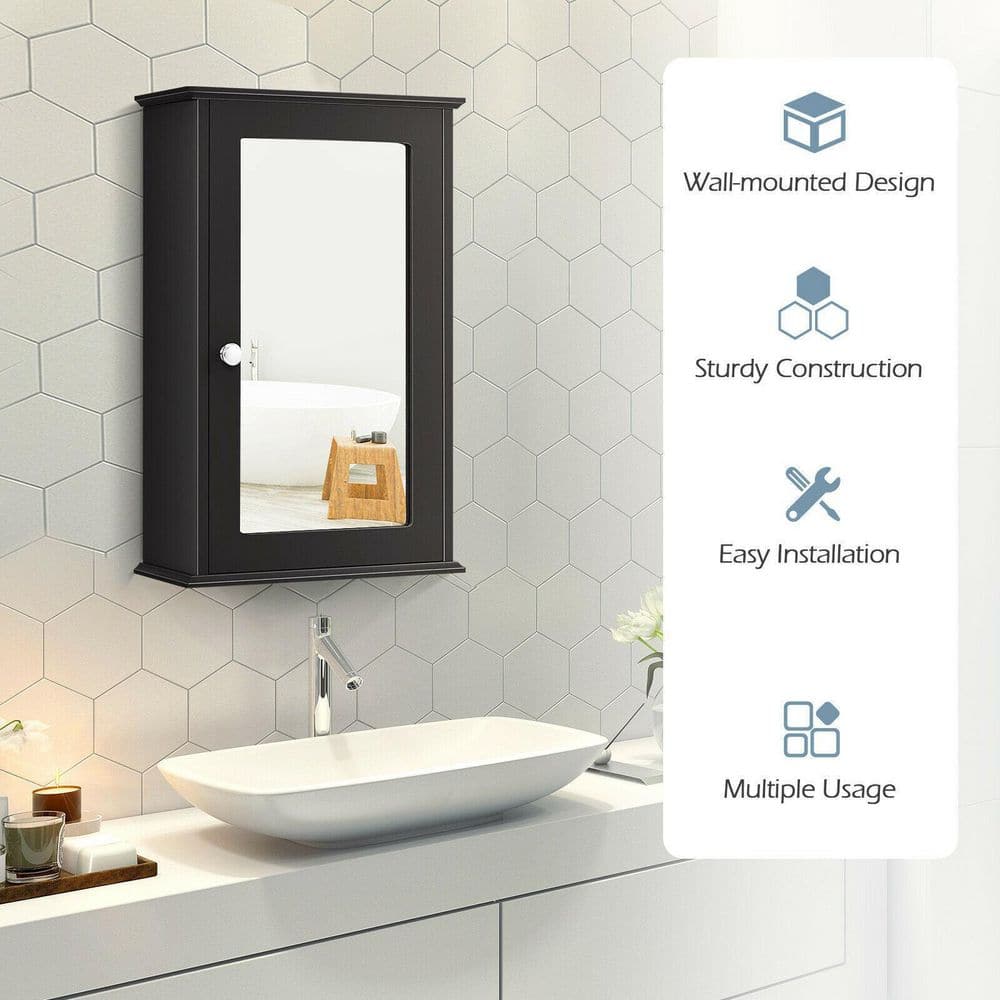 WELLFOR 13.5 in. W x 21 in. H Rectangular Brown MDF Surface Mount Medicine Cabinet with Mirror Door