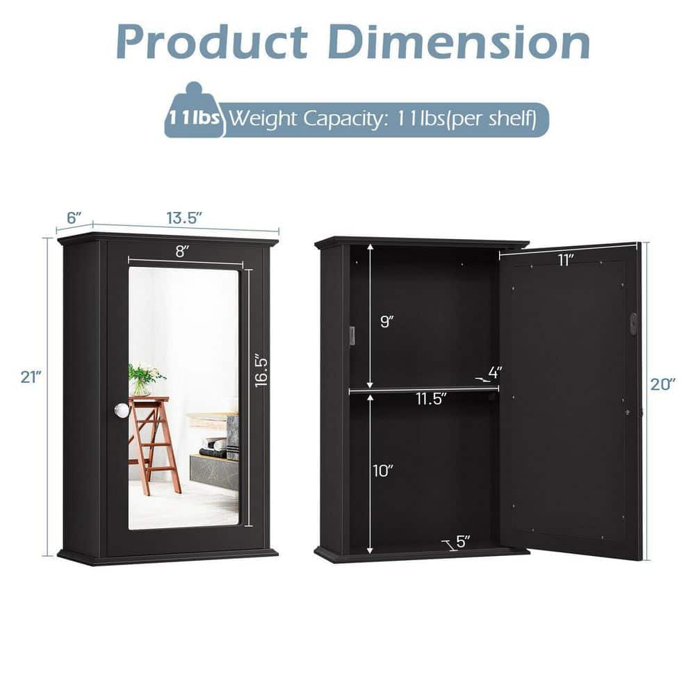 WELLFOR 13.5 in. W x 21 in. H Rectangular Brown MDF Surface Mount Medicine Cabinet with Mirror Door