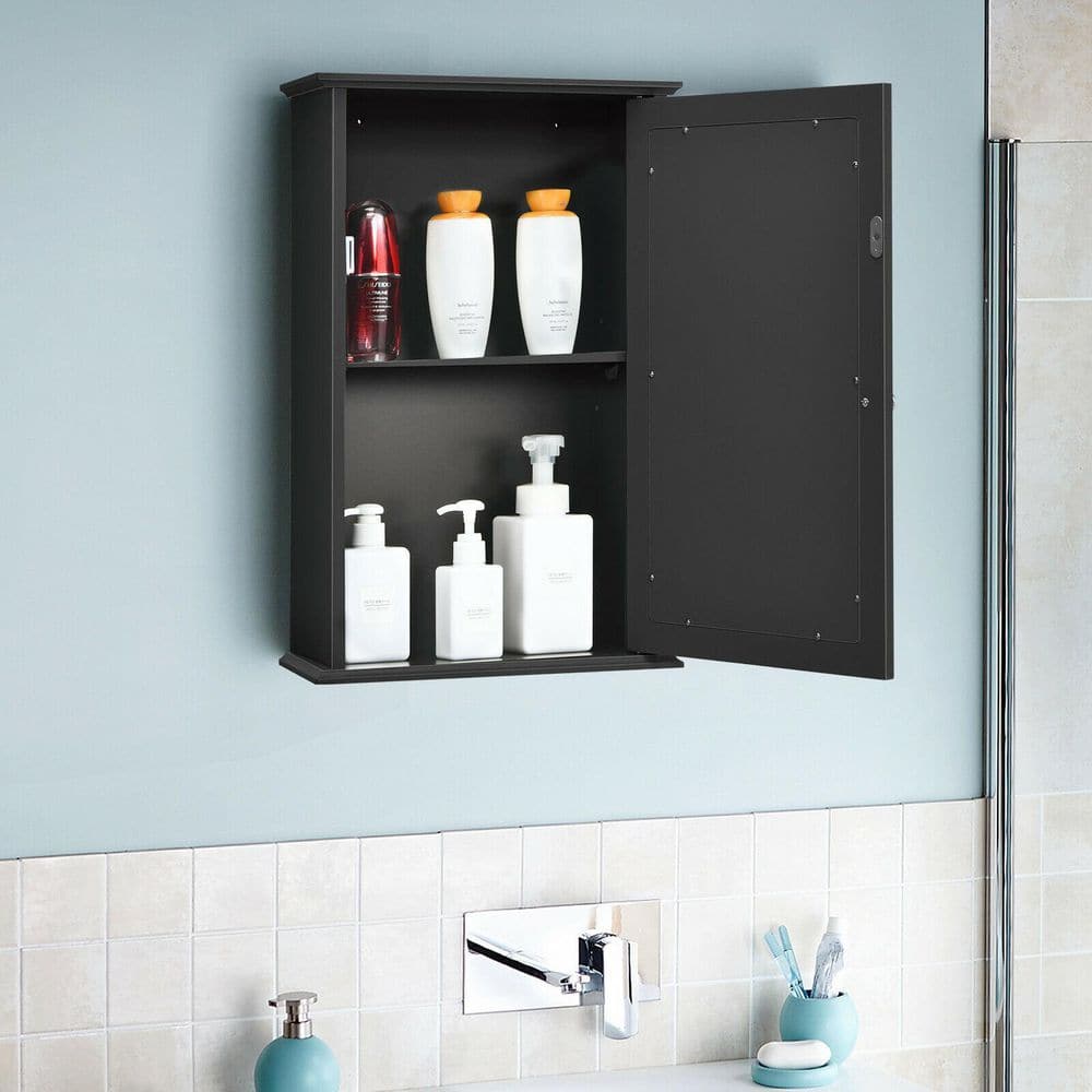 WELLFOR 13.5 in. W x 21 in. H Rectangular Brown MDF Surface Mount Medicine Cabinet with Mirror Door