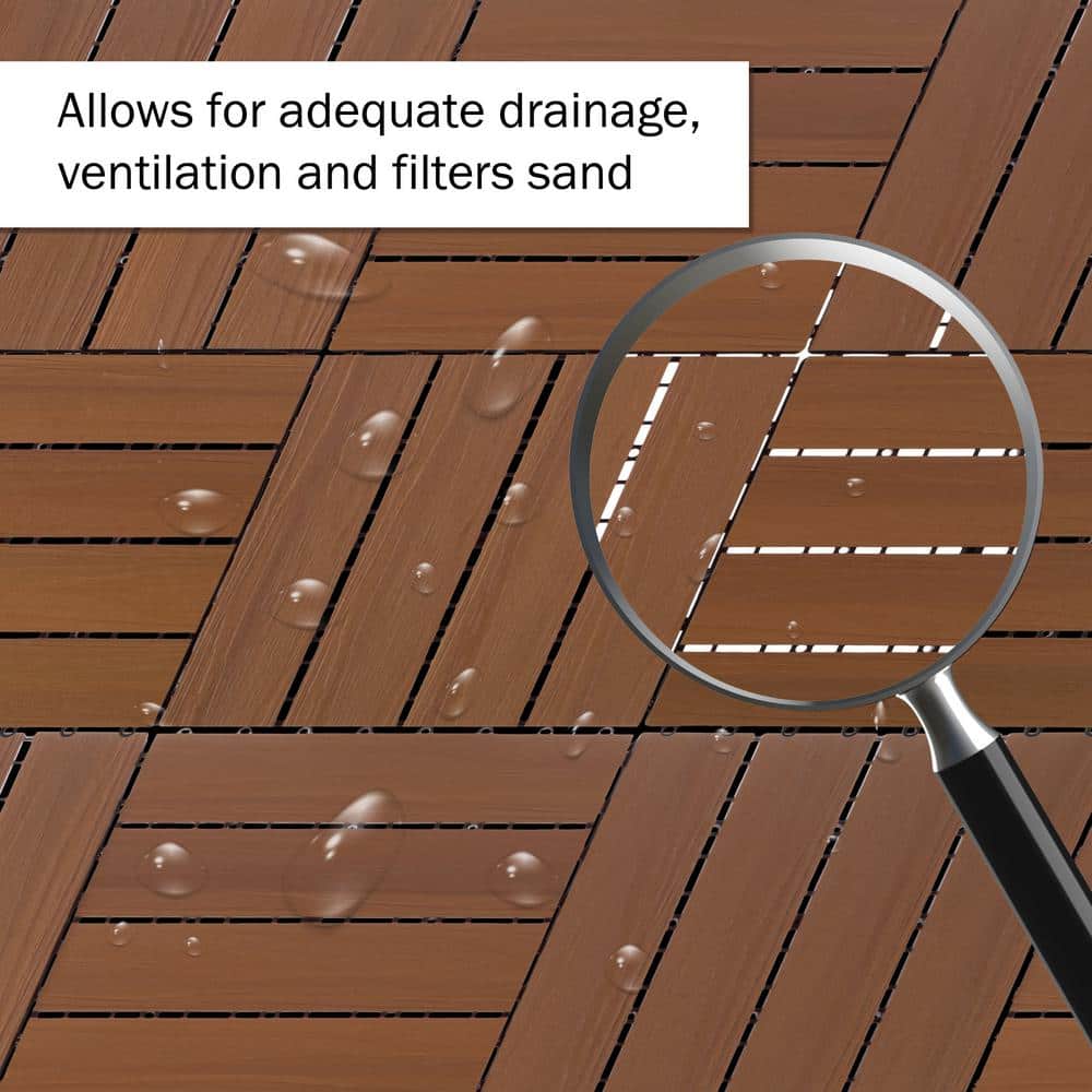 Pure Garden 1 ft. W x 1 ft. L 6 Patio Tiles Woodgrain Wood/Polypropylene Interlocking Deck Tile Flooring in Brown