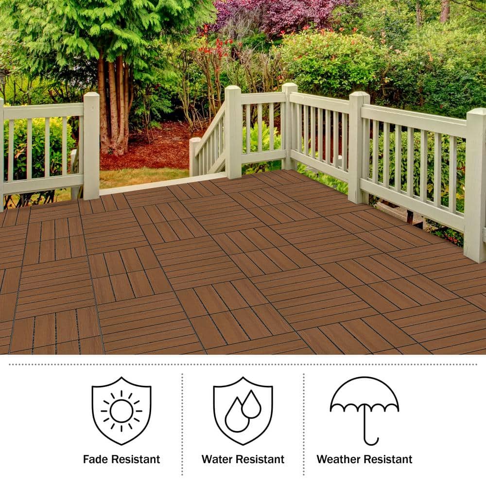 Pure Garden 1 ft. W x 1 ft. L 6 Patio Tiles Woodgrain Wood/Polypropylene Interlocking Deck Tile Flooring in Brown