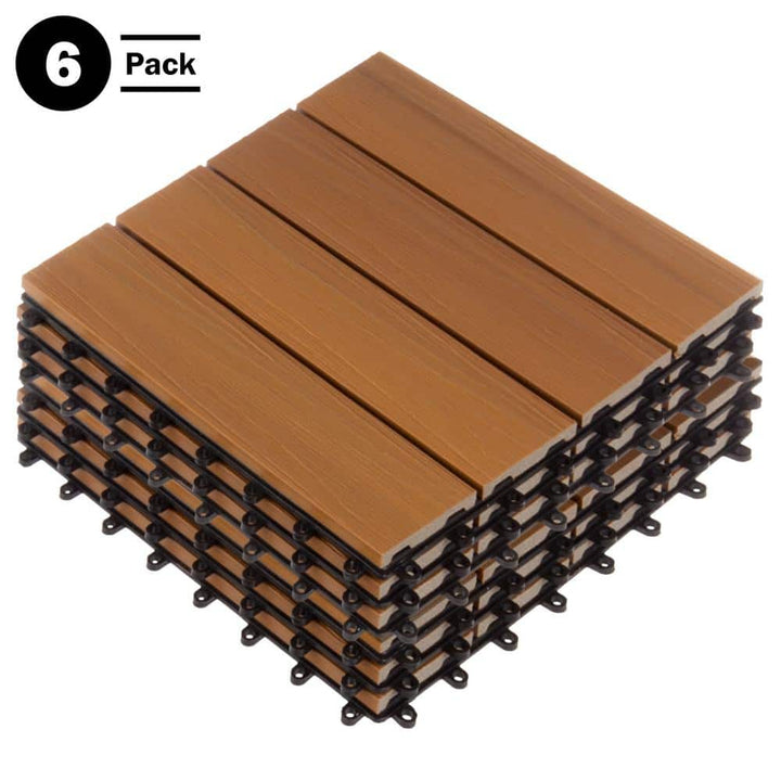 Pure Garden 1 ft. W x 1 ft. L 6 Patio Tiles Woodgrain Wood/Polypropylene Interlocking Deck Tile Flooring in Brown